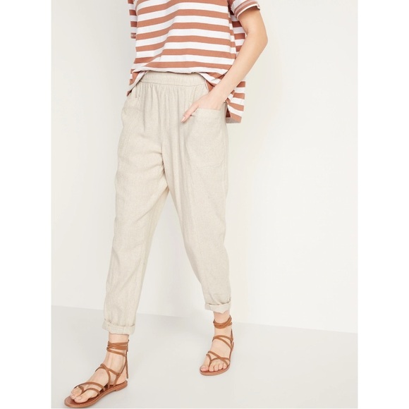 NWT Old Navy Linen Blend High Waisted Cropped Pants - Picture 1 of 6